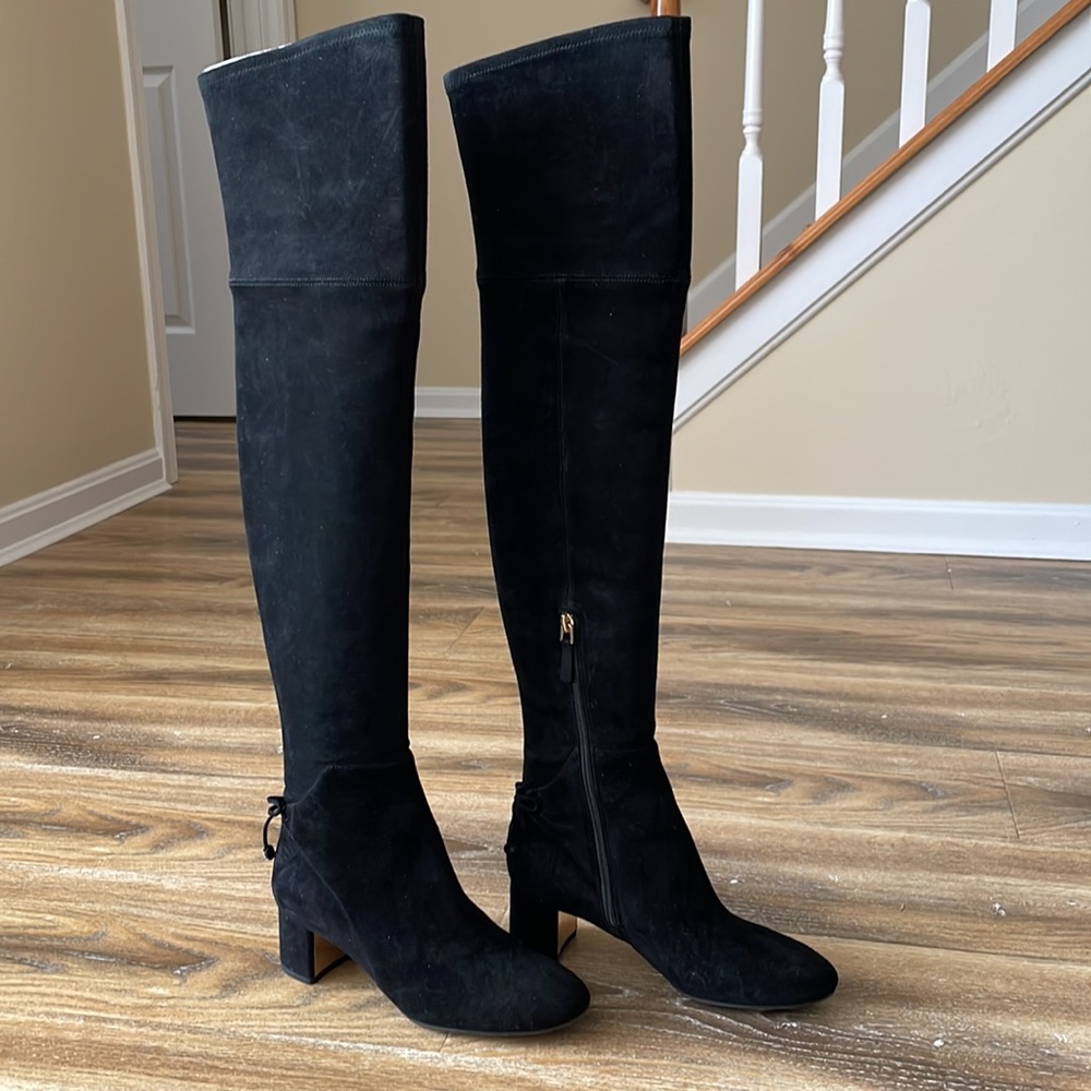 Tory Burch Laila Over the Knee Black Suede Boots - Picture 1 of 15